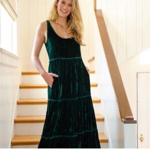 $85 NWT Natural Life Karlie Velvet Emerald Green Maxi Dress, M BOHO DREAMS